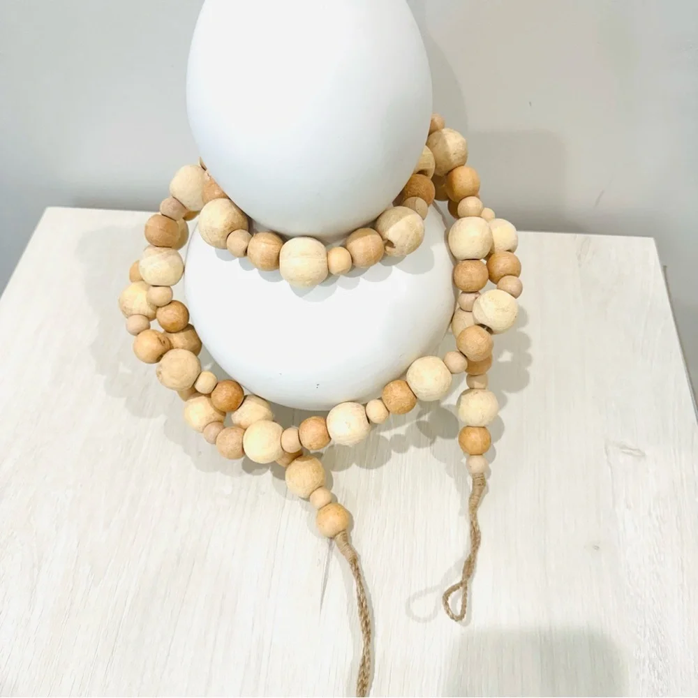 BOHO Natural Unfinished Wood Beaded 6ft Garland with Tassels